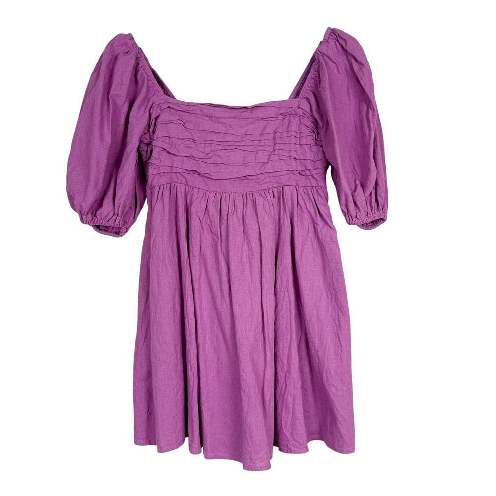 Abercrombie & Fitch Emerson Linen-Blend Puff Sleeve Mini Dress Purple - M